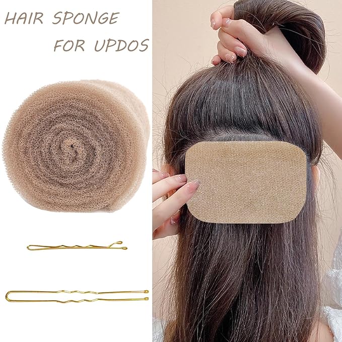 Hair Sponge for Updo Tan with 200pcs pin Hair Filler Padding for Updo (Apricot)