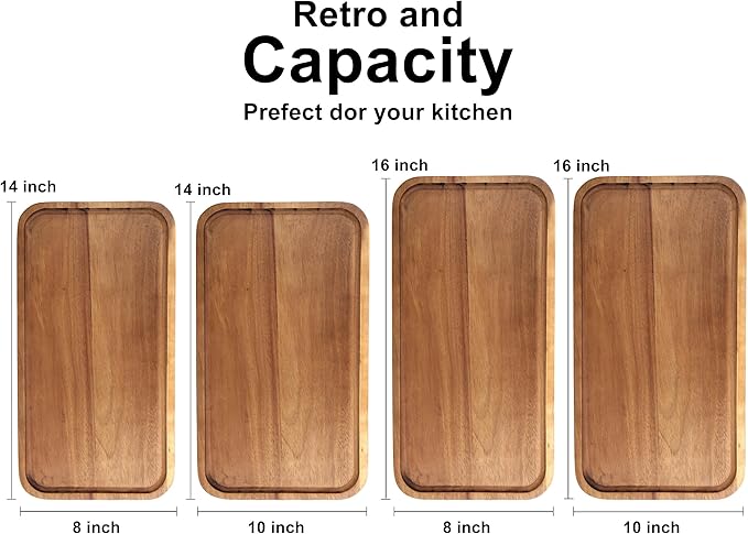 Large Wood Serving Trays Decor Long Charcuterie Cheese Boards Acacia Rectangle Wooden Platters for Food Dish Cookie Snack Appetizer Plates Rectangular Kitchen Dinner Platter Cake Dessert Plate Tray