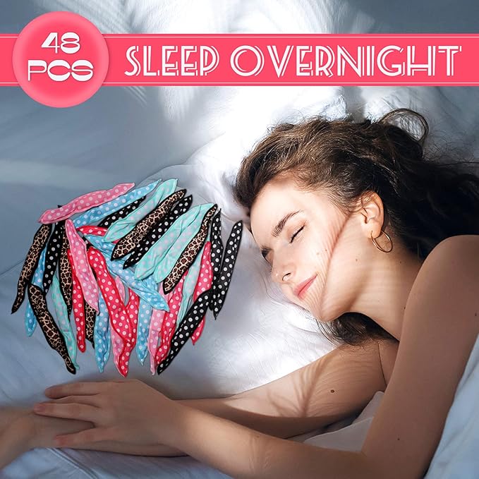 Syhood 48 Pcs Sponge Hair Rollers Soft Hair Curlers to Sleep in, Foam Heatless Overnight Pillow Curlers for Women Tousle Hair Styling Tools(Cloth Cover,Polka Dot, Leopard)