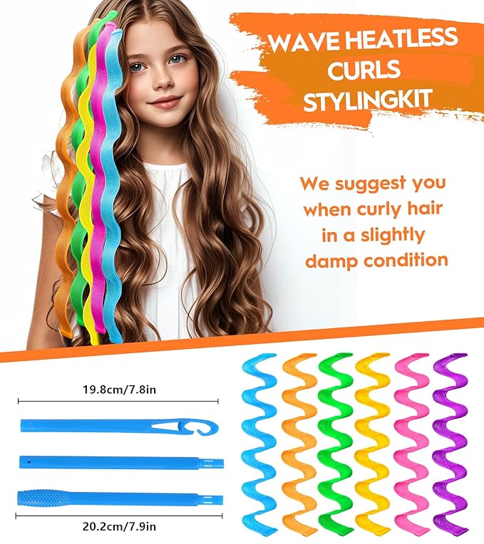 30 Pcs Heatless Hair Curlers Wave Curls Styling Kit with 2 Pcs Styling Hooks, No Heat Hair Curlers Heatless Wave Curlers for Women Girls Long Medium Short Hair (6 Colors, 55 cm/21.65 inch)