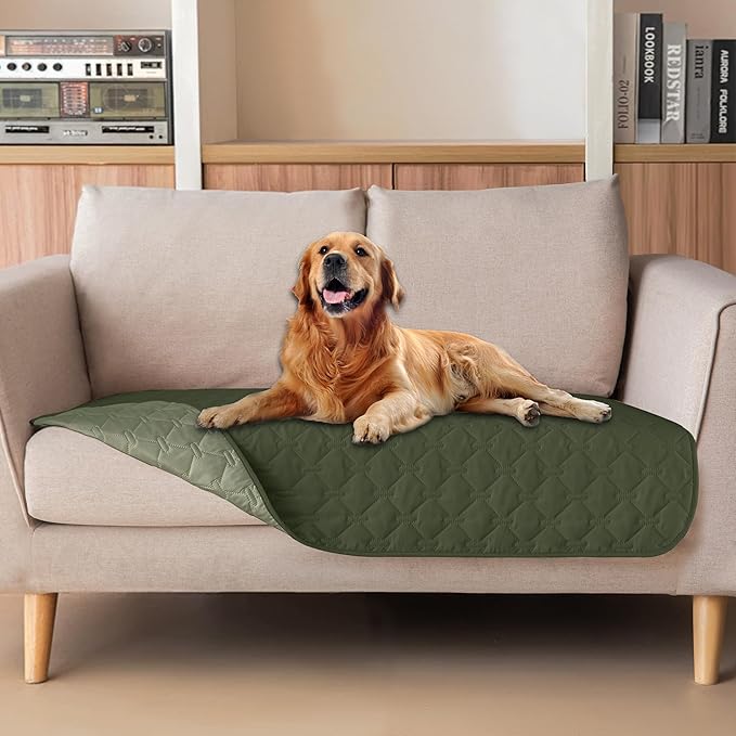 gogobunny 100% Double Sided Waterproof Dog Blanket Soft Pet Bed Cover Reversible Protect Furniture Couch Sofa Car for Puppy Large Dog Cat (Dark Olive/Light Olive, 32x53 Inch (Pack of 1))