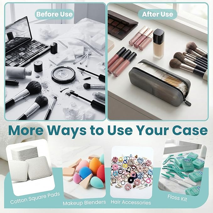 Cotton Pad Swab Travel Case – 2-in-1 Portable Waterproof Qtips Dispenser for Cotton Square Pad & Qtip, Floss, Bobbi Pin, Nail Kit, Hair Accessories Organizer TSA Compliance – VISFRESH (Black)