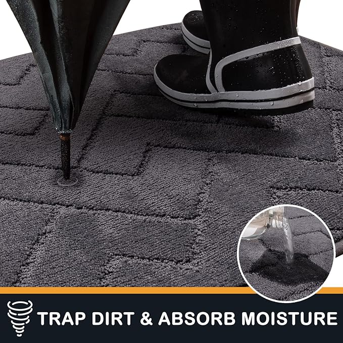 PURRUGS Dirt Trapping Door Mat 48" x 48", Non-Slip Machine Washable Entry Rug, Dog Doormat, Indoor Front Door Mat, Super Absorbent Entryway Rug for Muddy Shoes & Paws, Grey