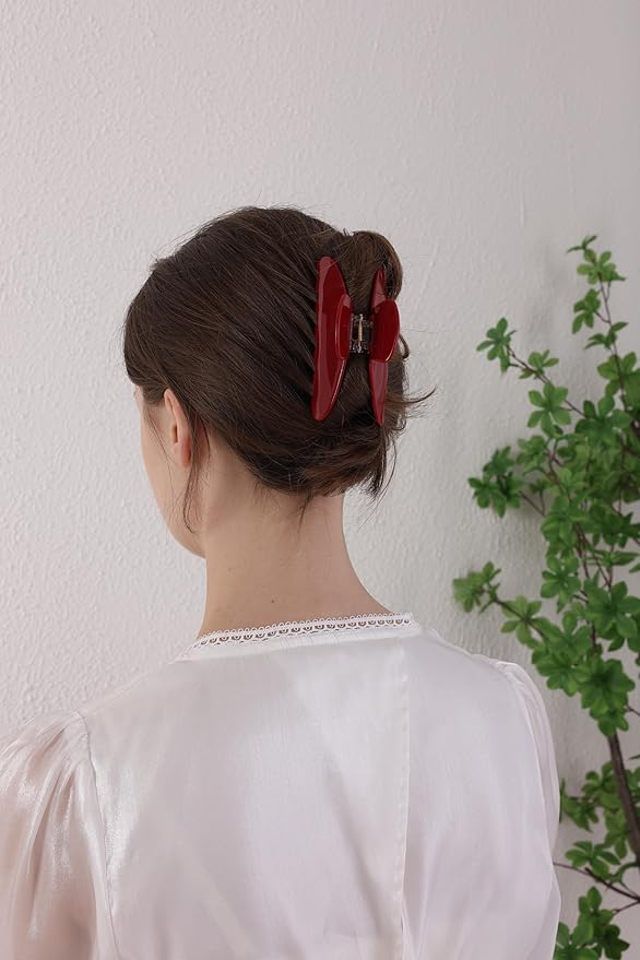 Durable Acetate Hair Clips - 4-Inch Cherry Red Claw Clips for Fine and Thick Hair (Red)