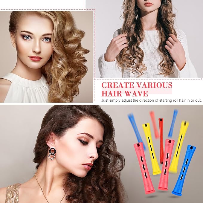 WILLBOND 72 Pieces Hair Perm Rods Set, Short Plastic Perming Rods Cold Wave Roller 4 Sizes Hair Curling Rollers with 1 Piece Steel Pintail Comb for Hairdressing Styling (Short)