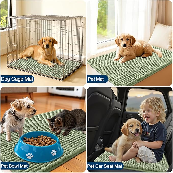 OLANLY Dog Door Mat for Muddy Paws 44x32, Ultra Absorbent Chenille Mud Doormat, Non-Slip Washable and Dirt Trapping Doormat for Indoor Entryway, Quick-Dry Indoor Pet Bed Mats for Dogs, Sage Green