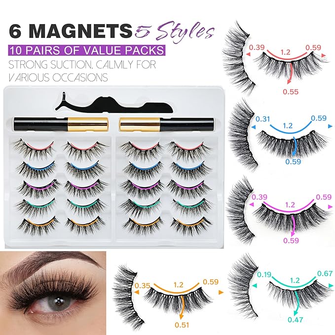 Royaomis 10 Pairs Cat-Eye Magnetic Eyelashes with Applicator Natural Look, 3D Magnetic Lashes With Eyeliner, Fake Eyelashes Magnetic, Eye Lashes Pack Natural Magnetic Eyelashes(New2）