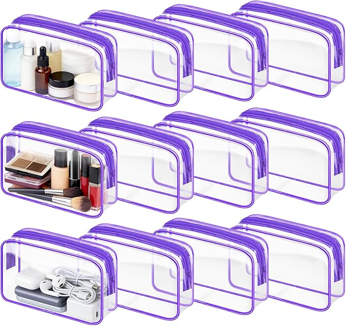 Clear Cosmetic Bag Transparent Makeup Bag for Women Men Waterproof Travel Makeup Clear Toiletry Organizer Cosmetic Storage Pouch Case with Zipper (12, Purple, Medium)