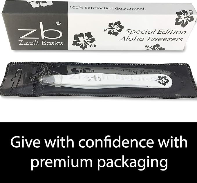 Zizzili Basics Tweezers - Special Edition Aloha Slant Tip Tweezer - Best Tweezers for Eyebrow, Facial Hair Removal and Your Precision Needs