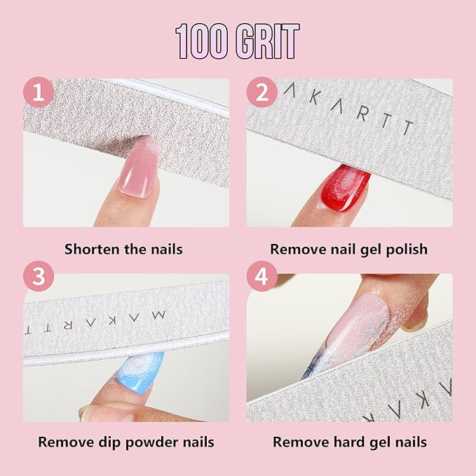 Makartt Nail File: 100/100 Grit Emery Boards for Nails, Doubled Sides Washable 10pcs Zebra Coarse Filer Kit for Shaping Acrylic and Extension Gel, Pedicure Manicure Tools Salon Home Use