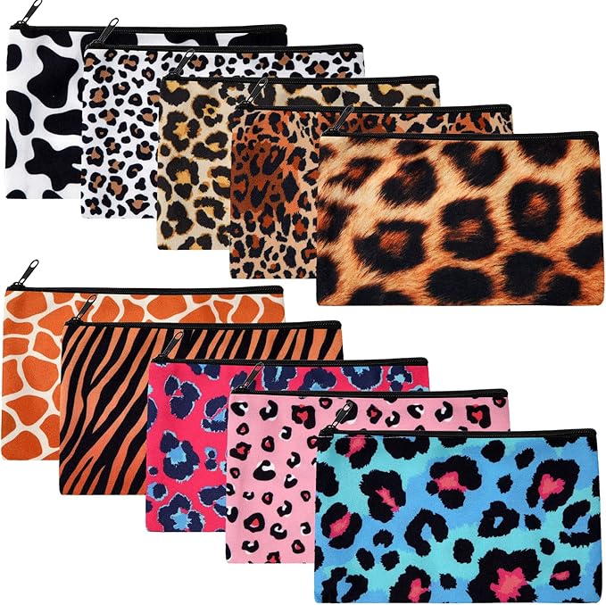 Reginary 20 Pieces Cosmetic Bag for Women, Roomy Makeup Bags with Zipper Toiletry Bag Pouch Travel Accessory Organizer Gifts, 7 x 4.3 Inches(Leopard)