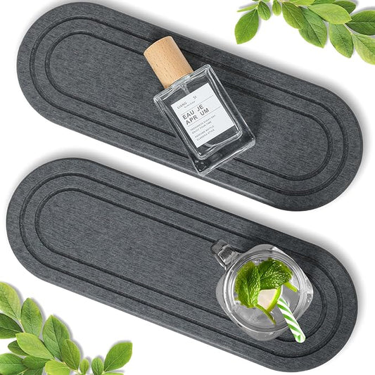 2PCS Water Absorbing Stone Tray, Fast Drying Diatomite Stone Sink Tray, Water Absorbent Diatomite Coasters, Stones Soap Trays for Kitchen Sink, Bathroom Counter Hand Soap Dish Toothbrush Holders