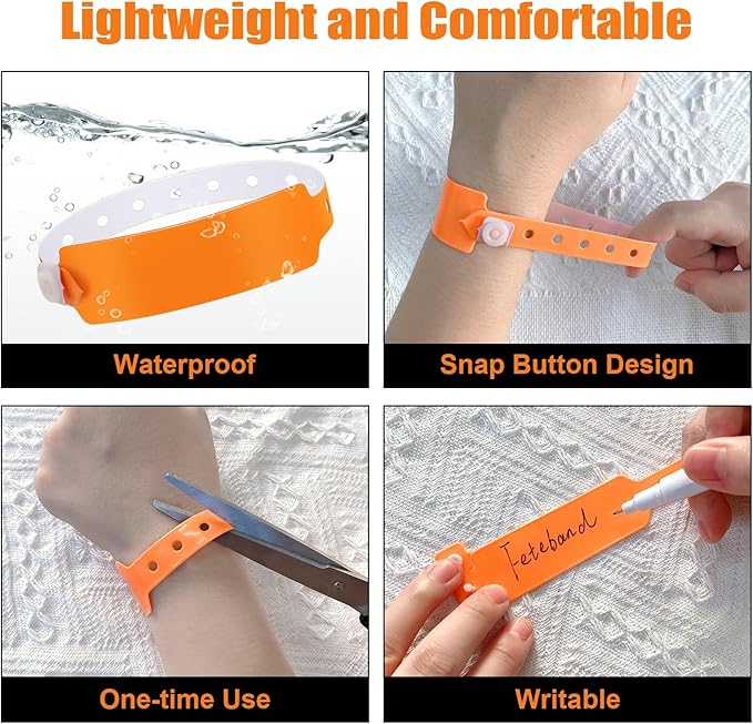 100pcs Colored Vinyl Wristbands, Waterproof Wristbands, Security Wrist Bands, Event Wristbands for Bar Club Festival Music Meeting, Pool Parties,Outdoor Sports (Color : Orange)