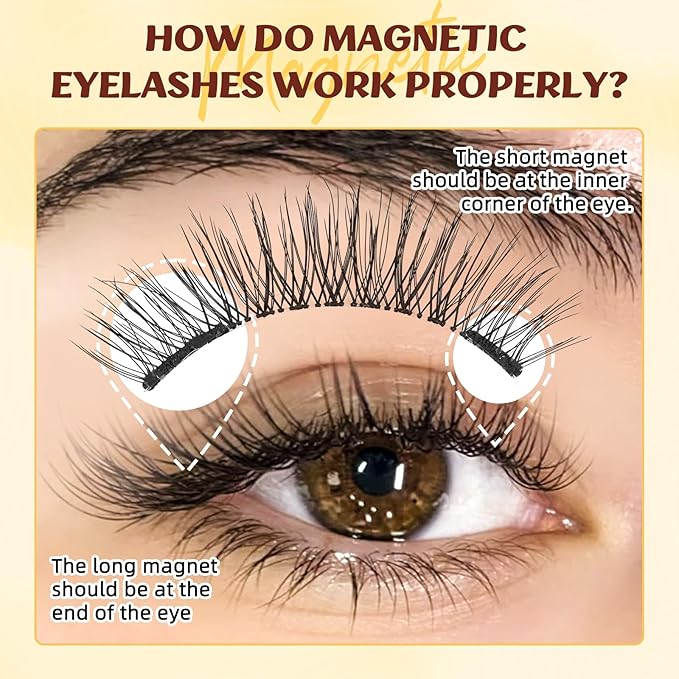 QUEWEL 2 Pairs Magnetic Eyelashes with Applicator Reusable No Glue Needed Magnetic Lashes Cat Eye Natural Look Lashes Kit Easy to Wear and Remove(NZH A+B01)