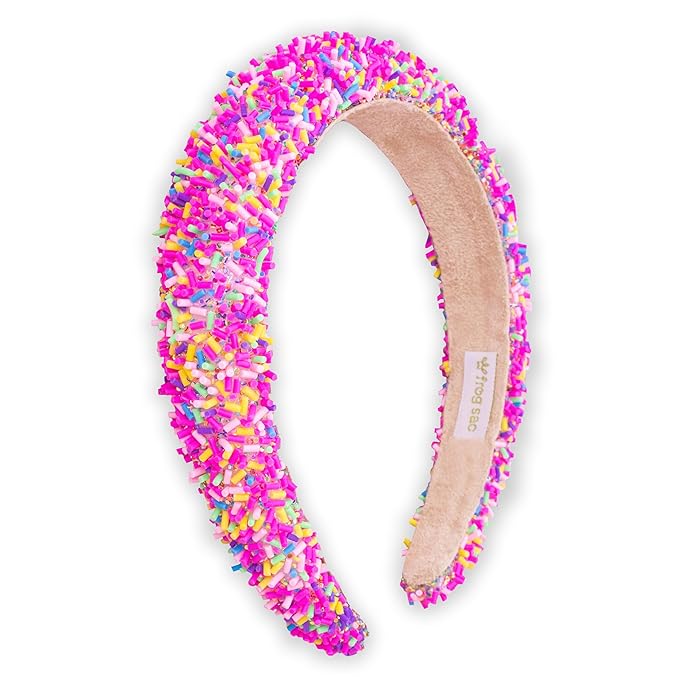 FROG SAC Headband for Girls - Sprinkle Padded Head Bands for Kids, Puffy Toddler Headbands, Little Girl Confetti Hair Band Accessories, Pink Candy Hairbands, Easter Basket Fillers Stocking Stuffers
