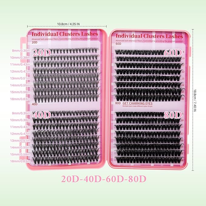 Lash Clusters 4 Style DIY Lashes Clusters Eyelash Clusters False Eyelashes Cluster Eyelash Extensions Wispy Lash Clusters Pestañas Postizas Naturales Soft Cluster Lashes(640pcs 20D+40D+60D+80D,9-16mm)