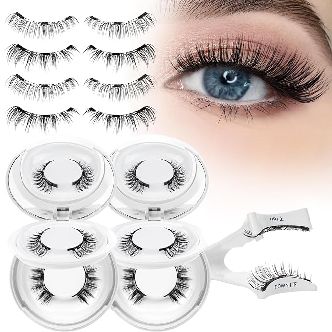 Higu clace Magnetic Eyelashes 4Pairs Magnetic Eyelashes with Applicator Soft Magnetic Lashes Natural Look Wispy Magnet Lashes Without Eyeliner Easy to Wear and Remove(DJCX-F03）
