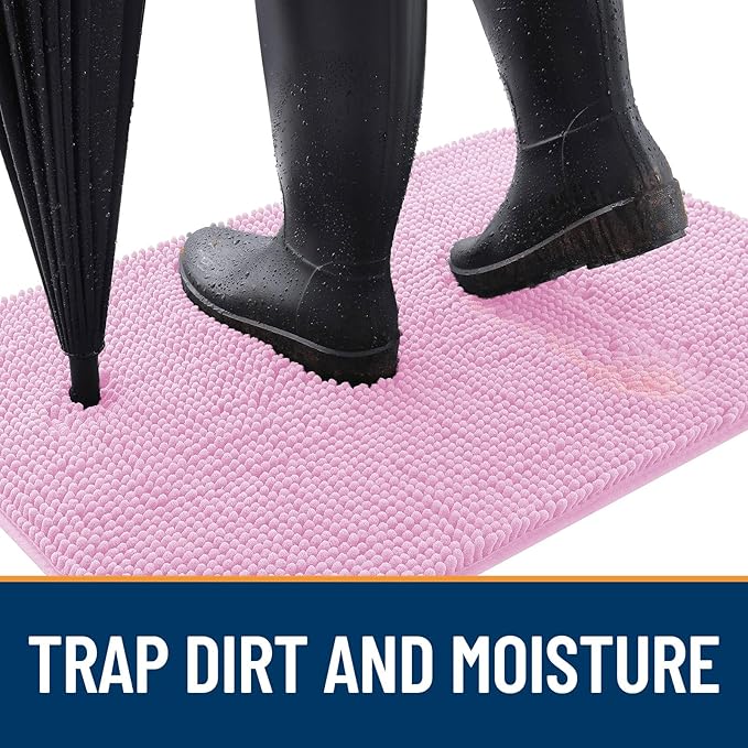 OLANLY Dog Door Mat for Muddy Paws 47x32, Absorbs Moisture and Dirt, Absorbent Non-Slip Washable Doormat, Quick Dry Chenille Mud Mat for Dogs, Entry Indoor Entryway Carpet for Inside Floor, Pink