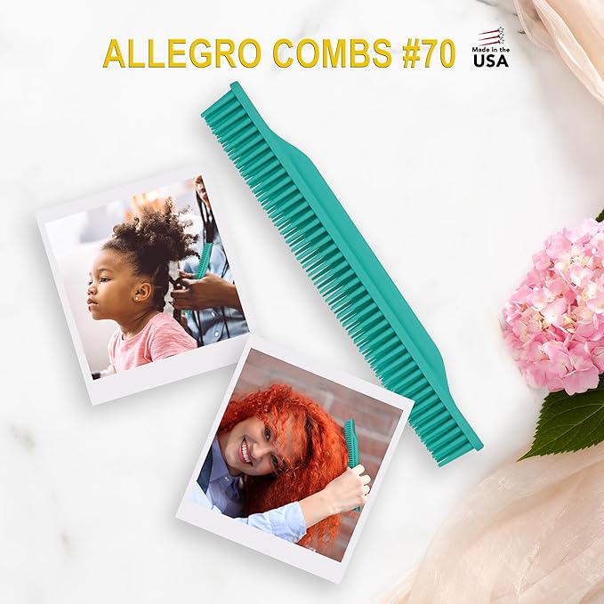 Allegro Combs #70 3-Row Detangling Comb, Wide Tooth Curl Defining Brush, Perfect for Women Curly Hair Stylists, Curl Defining Comb, Made In The USA, Mint