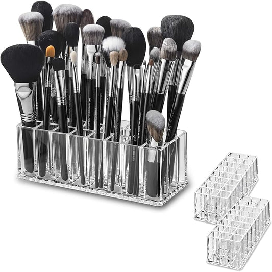 byAlegory Acrylic Makeup Beauty Brush Organizer | 24 Space Cosmetic Storage (CLEAR)