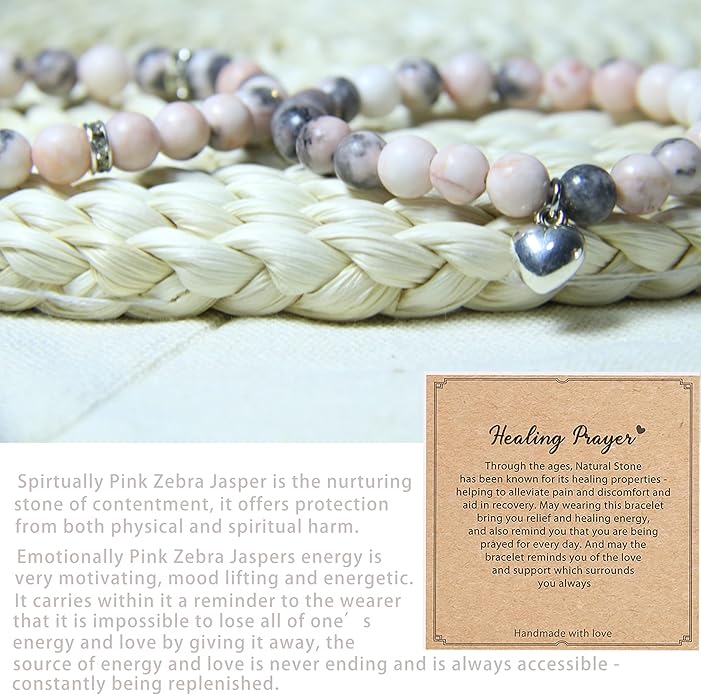 2Pcs Healing Crystal Bracelets for Women Handmade Beaded Bracelet Healing Prayers Crystal 8mm Natural Stone Beads Bracelet Stress Relief Get Well Soon Gifts