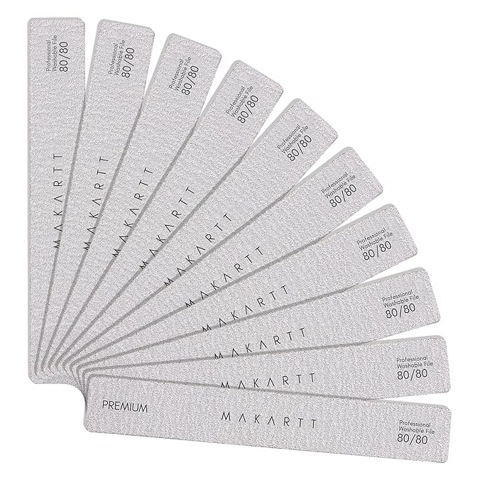 Makartt Nail File: 80/80 Grit Emery Boards for Nails, 10pcs Professional Washable Doubled Sides Coarse Toenail Filer Heavy Duty for Acrylic and Extension Gel Removal, Pedicure Manicure Tools