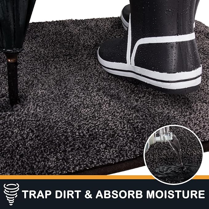 PURRUGS Dirt Trapping Door Mat 31.5" x 70", Non-Slip Machine Washable Entryway Rug, Dog Doormat, Indoor Front Door Mat, Super Absorbent Entry Rug for Muddy Shoes & Paws, Charcoal