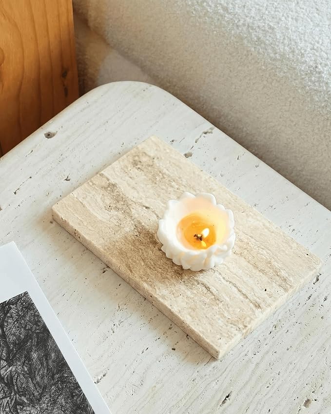 Astavostone Travertine Tray, Cream White Natural Stone Decor Tray for Bathroom Vanity Rectangle Stone Board for Jewelry, Keys, Perfume Coffee Table Organizer (8.6" x 5.9" x 0.6")