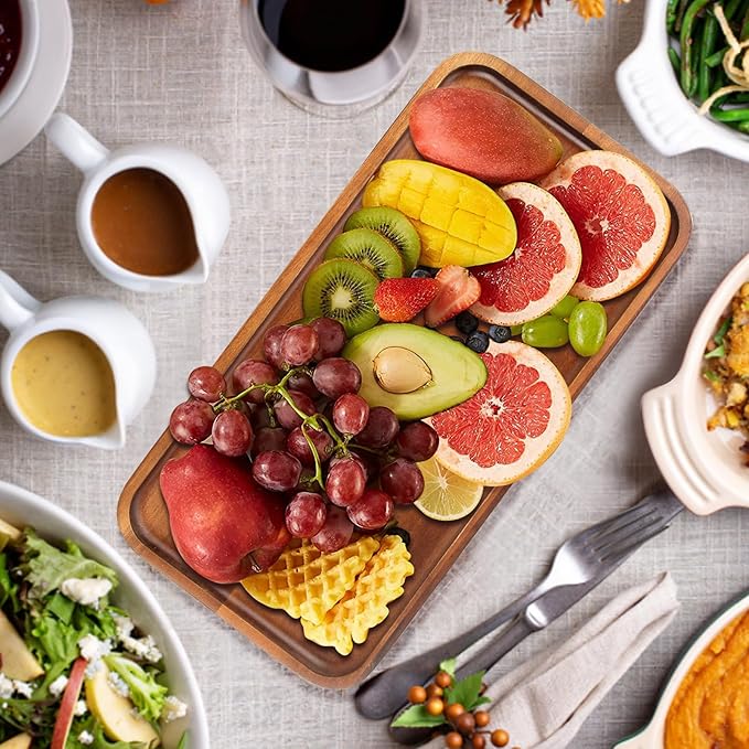 16"x 8" Large Wooden Serving Trays Decor Long Charcuterie Cheese Boards Acacia Wood Kitchen Dinner Platters Rectangular Snack Appetizer Plates for Food Dish Rectangle Party Cookie Dessert Tray