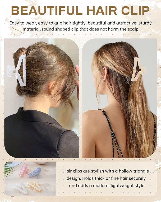 HOKEMP 4 Pcs Hair Claw Clips for Women - Medium Claw Clip Non-Slip Acrylic Hairclips for Thick Thin Hair, Triangle Hollow Design (Color 3)
