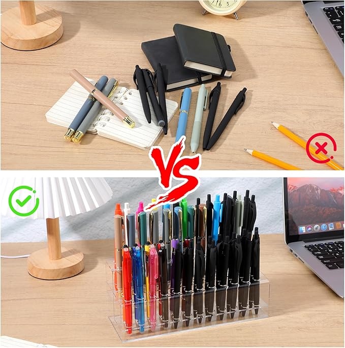48 Holes Pen Display Stand, Acrylic Pencil Holder for Craft Shows, Clear Makeup Brush Rack, Beaded Eyebrow Art Brush Organizer, Makeup Tool Organizer for School Office Home Retail Store