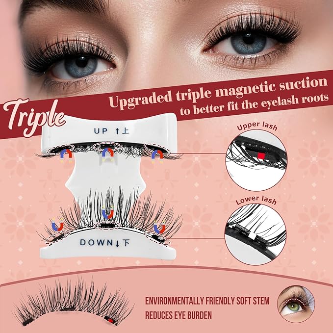 Higu clace Magnetic Eyelashes 4Pairs Magnetic Eyelashes with Applicator Soft Magnetic Lashes Natural Look Wispy Magnet Lashes Without Eyeliner Easy to Wear and Remove(DJCX-F03）