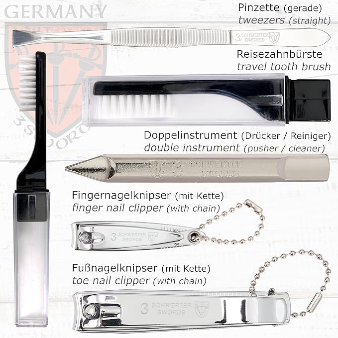3 Swords Germany - brand quality 10 piece manicure pedicure grooming kit set fashion leather case in gift box, travel setMade by 3 Swords