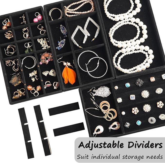 Jewelry Organizer Tray Set Of 8 Jewelry Trays For Drawers and Can Effectively Organize Jewelry Such As Rings, Earrings, Necklaces And Bracelets Jewelry Drawer Organizer (Black)