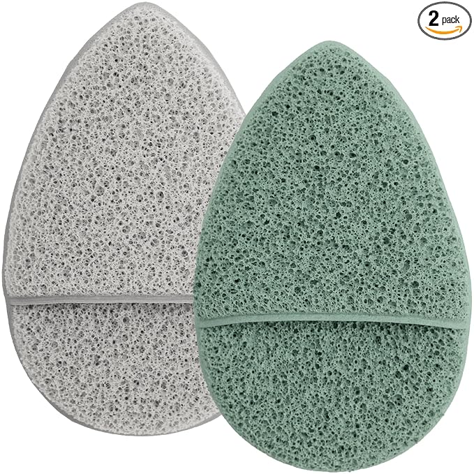 S&T INC. Face Scrubber Exfoliator, Facial Sponges for Face Wash, Reusable Makeup Remover Exfoliating Pads, Gray and Sage, 2.6 in x 3.9 in., 2 Pack
