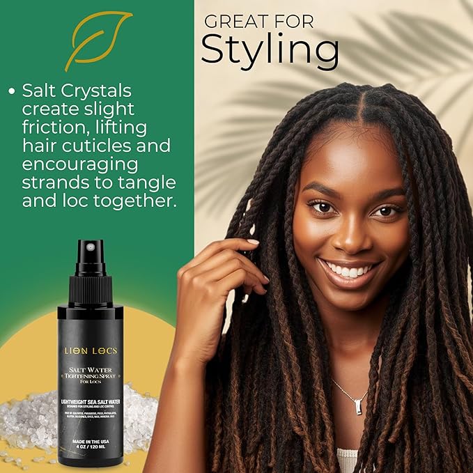 Lion Locs Starter Twist and Lock Spray for New Dreadlocks | Texturizes & Great for Styling - Vegan Sea Salt Mist with Essential Oils & Aloe (4oz)