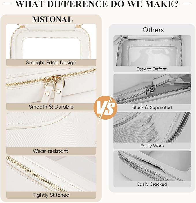 Clear Makeup Bag, Travel Toiletry Bag Cosmetic Case for Women, Waterproof Portable Make Up Skincare Pouch with Zipper, Compact Car Organizer Bag for Essentials, Mini & Medium, Ivory White