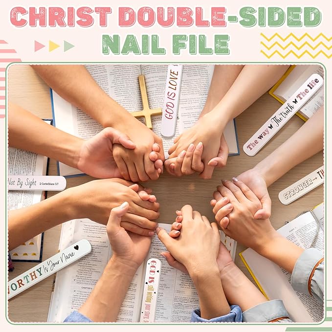 50 Pack Christian Gifts for Women Scripture Mini Nail Files Christian Party Favors Bible Verse Emery Boards Religious Small Gifts for Teacher Mother Employee Staff Coworkers Office Supplies