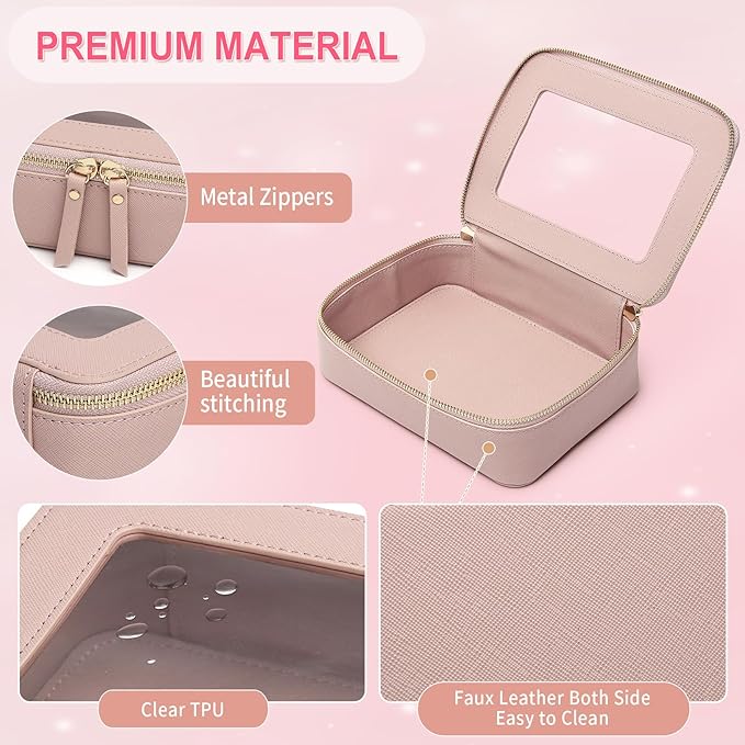 Clear Makeup Bag Set Portable Travel Cosmetic Bag and Toiletry Bag Women's Purse Pouch Cosmetic Stroage Organizer Bag with Zipper Car Essentials (Pink, M+Mini)