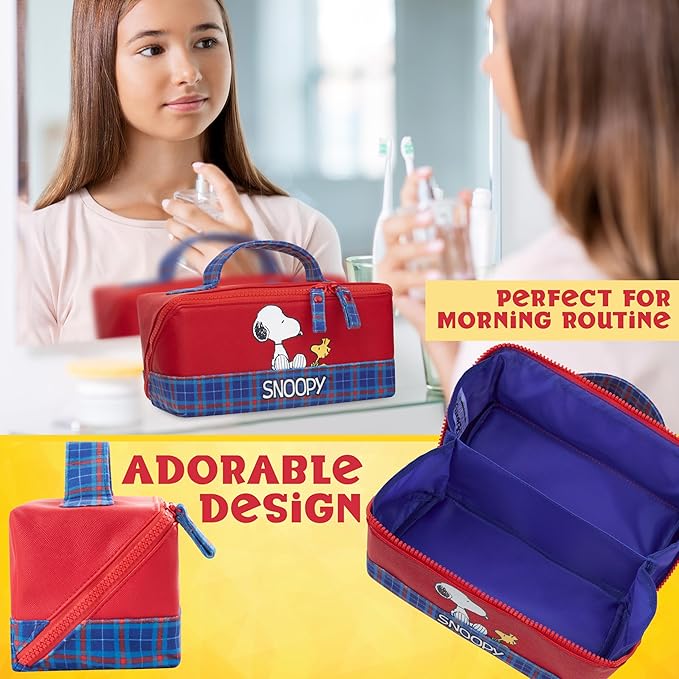 Get Trend Peanuts Snoopy Toiletry Bag, Valentines Day Gifts for Women, Teens Travel Essentials, Girls Makeup Bag, Cruise Essentials, Travel Accessories (Red Snoopy)