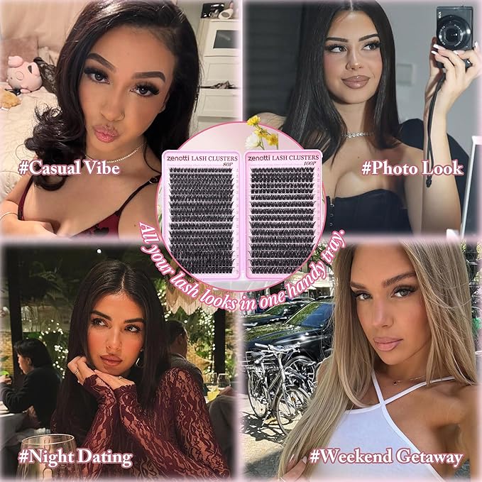 Lash Clusters 80D 100D Wispy Eyelash Clusters 544PCS Fluffy Cluster Eyelash Extensions D Curly Individual Lashes Pestañas Postizas 8-16MM Lashes Extensions for Beginners withThin Band by zenotti
