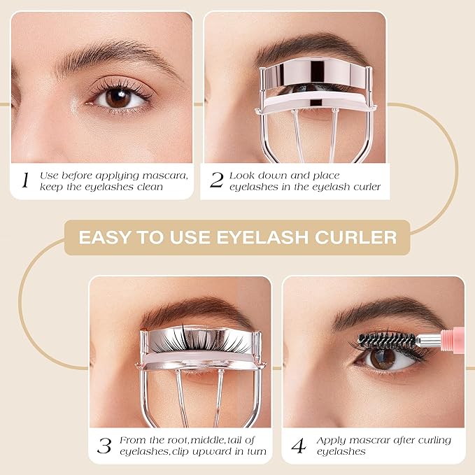3-in-1 Eyelash Curler Set w/3 Replacement Pads (Soft/Medium/Firm) - Professional Lash Curler for Natural, Fake, Curly or Straight Lashes, Suitable for Professional Salon or Home Use