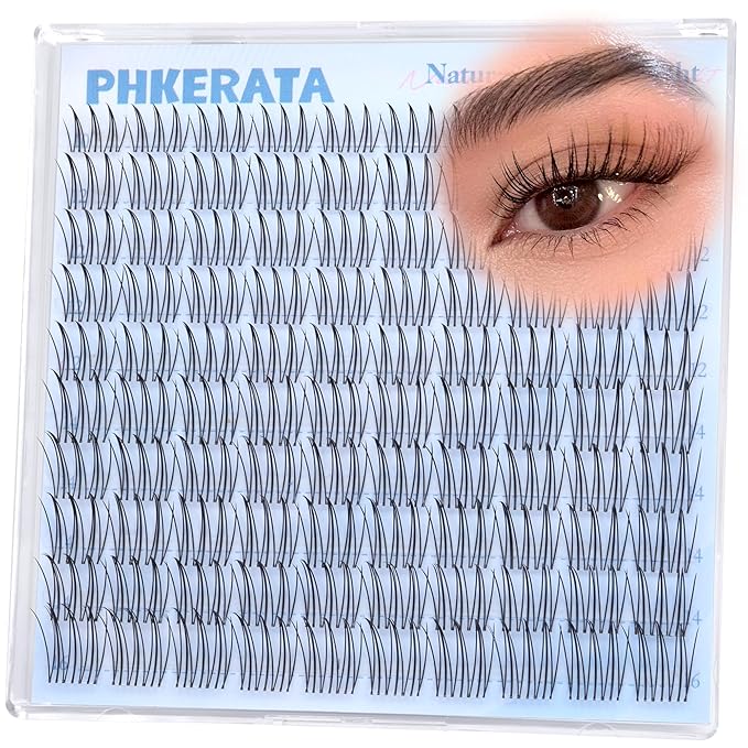 PHKERATA Natural Lash Clusters Manga Eyelash Clusters, Wispy C Curl Clusters Eyelash Extensions Invisible Clear Band, Korean Lashes Look DIY Lash Extensions, Fairy Pestañas Postizas Naturales