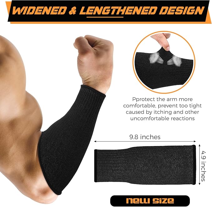 2 Pairs Cut Resistant Sleeve Arm Protection Level 5 Protection Safety Protective Sleeves Arm Protectors for Men Women(9.45 x 4.72 Inches,Black, Gray)