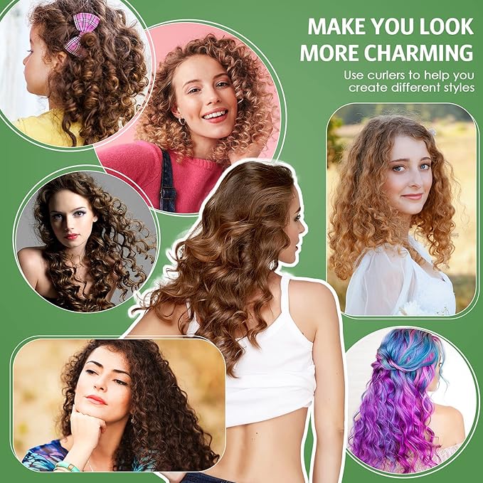 Syhood 30 Pieces Flexible Curling Rods Twist Hair Rollers Soft Foam Rods No Heat and 1 Pcs Steel Rat Tail Comb for Women Long and Short Hair(7 x 0.47 Inch,Green)