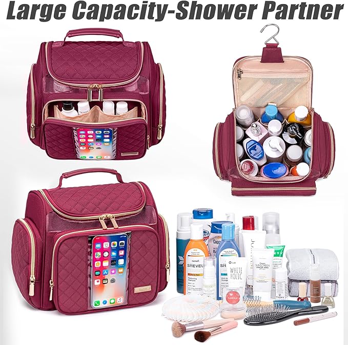 Large Toiletry Bag for Women Men,Bathroom Bag,Water Resistant Shower Bag,Makeup Bag,Portable Shower Caddy for College Dorm,Hanging Travel Toiletry Bag with Transparent Waterproof Phone Pocket