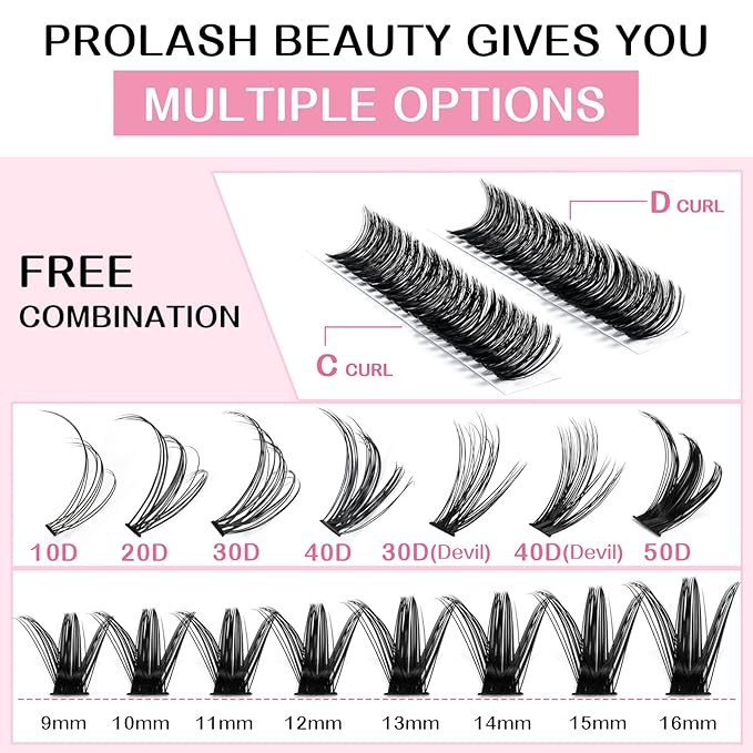 280 Pcs Individual Lashes - 50D-C-9-16mix Wispy Cluster Lashes That Look Like Eyelash Extensions - DIY At Home