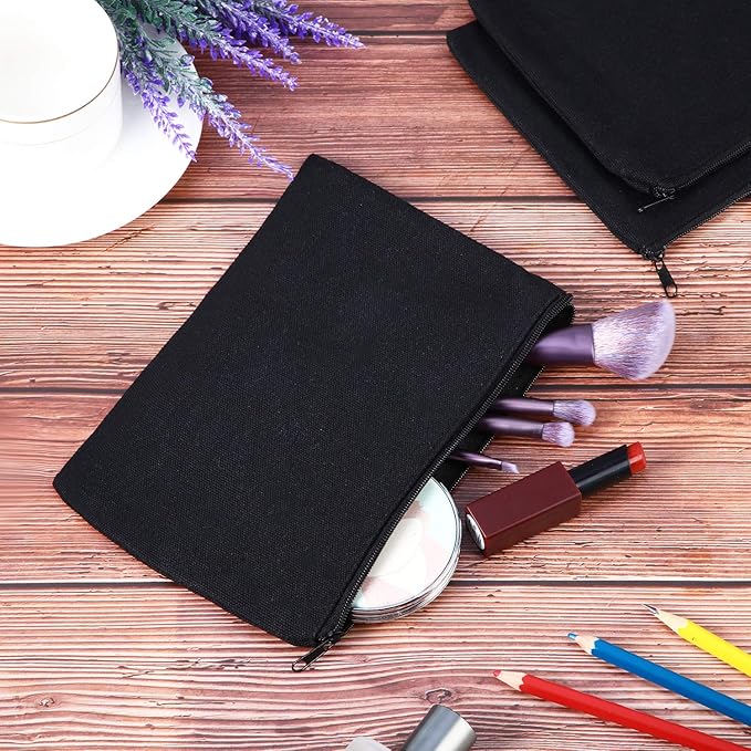 meekoo 16 Pack Blank Canvas Pouch Zipper Cosmetic Bag Bulk Plain Makeup Pouch Sublimation DIY Craft Multipurpose Travel Toiletry Bag for Makeup Cosmetic Stationary Storage Organizer(S,Black)