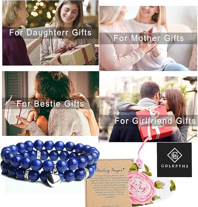 2Pcs Healing Crystal Bracelets for Women Handmade Beaded Bracelet Healing Prayers Crystal 8mm Natural Stone Beads Bracelet Stress Relief Get Well Soon Gifts