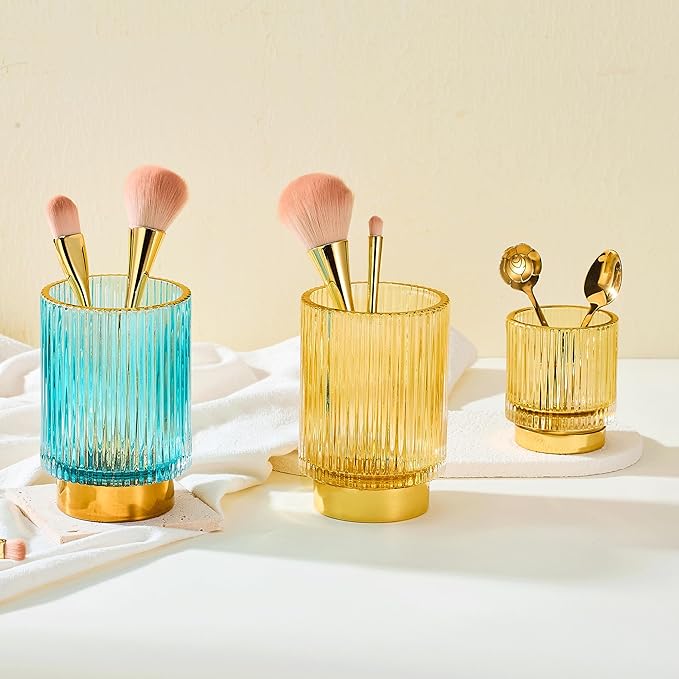 Makeup Brush Holder Organizer,Toothbrush Holders,Desk Pen Pencil Holder,Multifunctional Vintage Glass Brush Cup(A3-23-US)